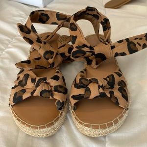 Cheetah print espadrilles sandals with ankle wrap details